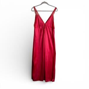 Vintage Cherry Red Satin Lace Trim Nightgown